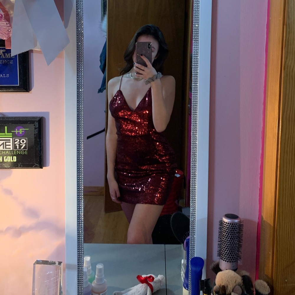 Red Sequined Short Tobi Dress